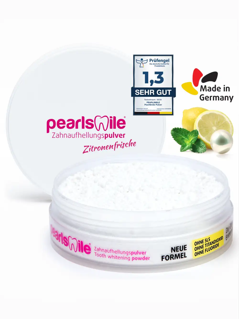 PearlSmile Teeth Whitening Powder – Lemon-Mint – Tooth Whitening Powder Without Fluoride